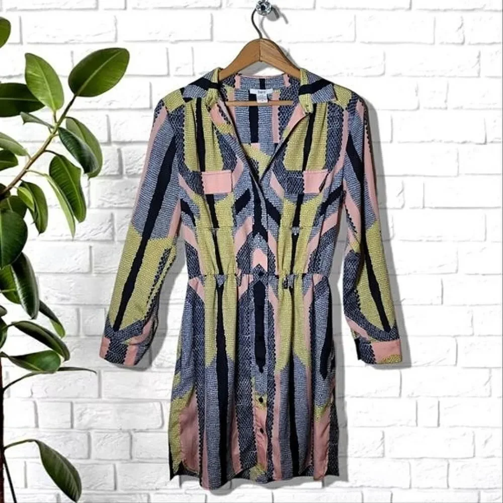 Bar III Geometric Long Sleeve Button-Down Dress - Picture 3 of 9
